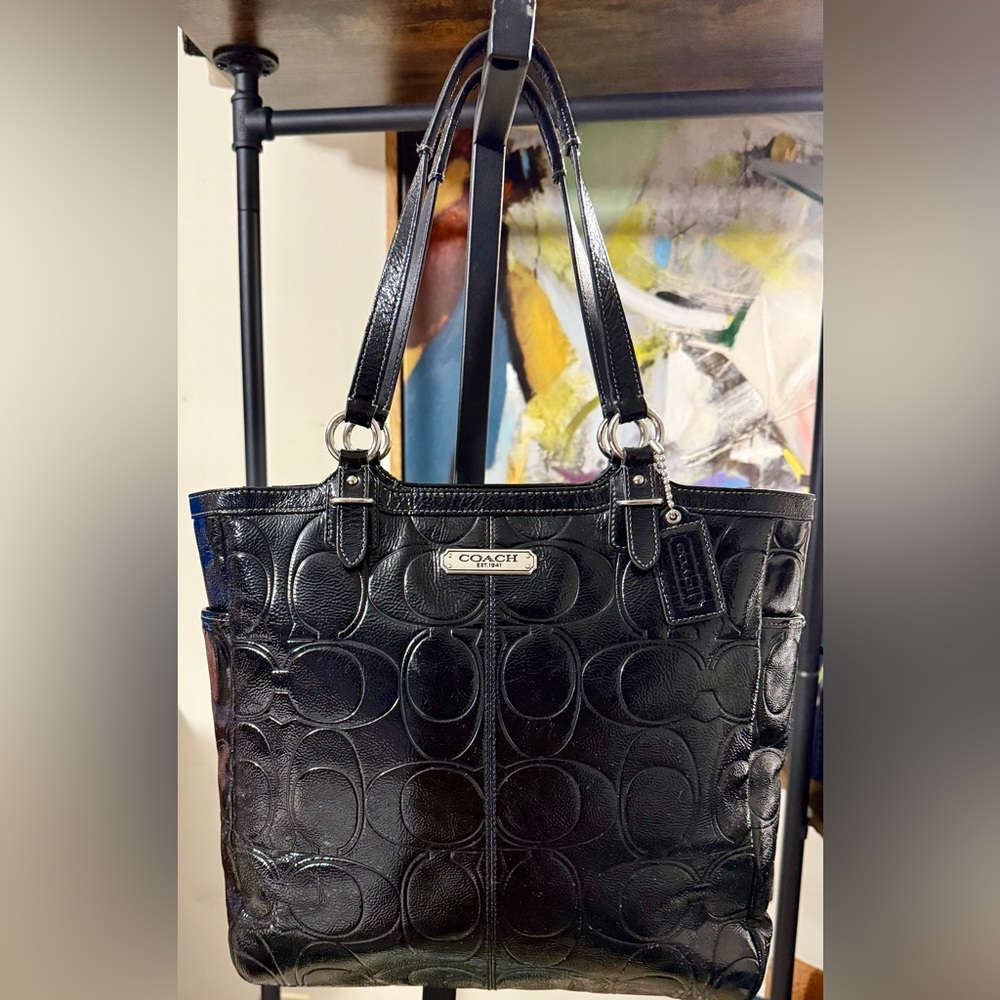 Coach Black Patterned Leather F19818 Tote Handbag